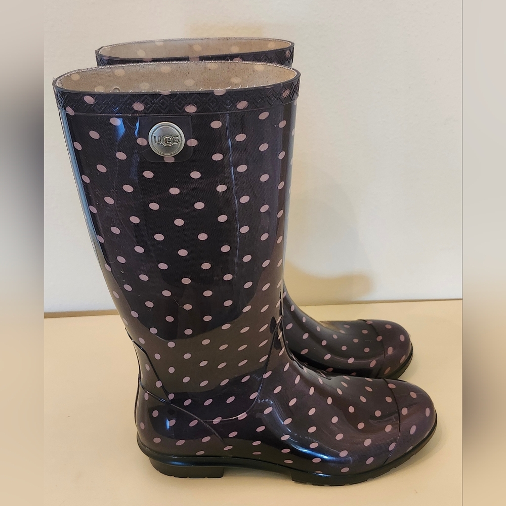 UGG Shaye Rain Boots Women's Size 9 Black Polka Dot - Picture 3 of 10